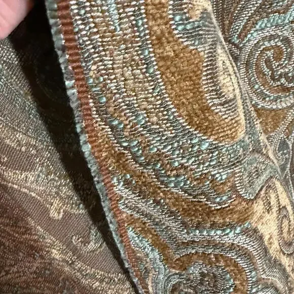 Jacquard Upholstery Fabric in Opulent Aquamarine, Silver, and Gold Pattern